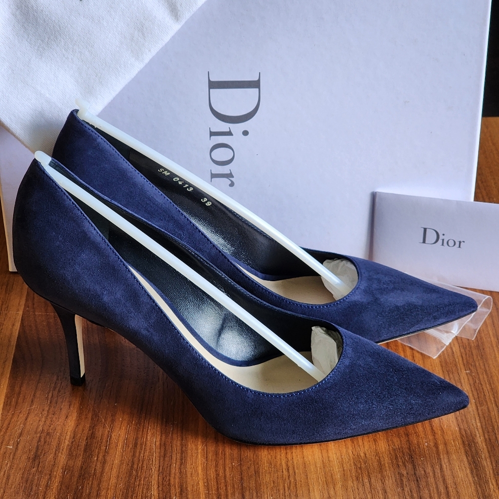 $580 Brand New 100% Authentic Dior Thin Heels Shoes Blue Suede